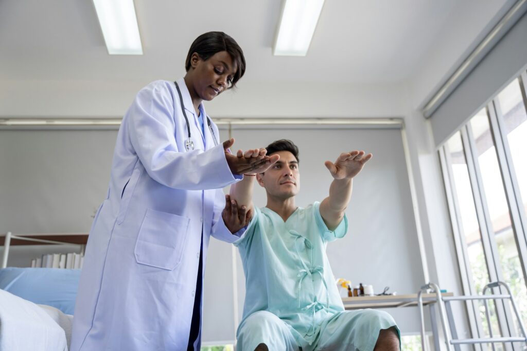 Female doctor and male patient